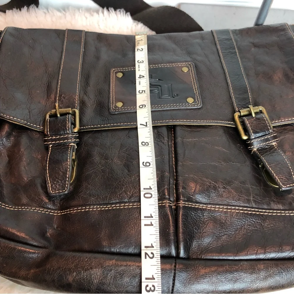 Florida State Gridiron Brown Leather Messenger Book Laptop Bag Seatbelt Strap